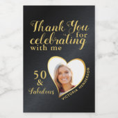 50誕生日フォトブラックと金ゴールドありがとう ワインラベル (シングルラベル)