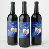 50誕生日フォトブルー王室のと金ゴールドありがとう ワインラベル (ボトル)