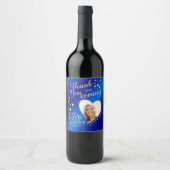 50誕生日フォトブルー王室のと金ゴールドありがとう ワインラベル (正面)