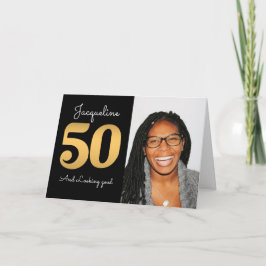 50誕生日フォトモダン金ゴールドカード カード