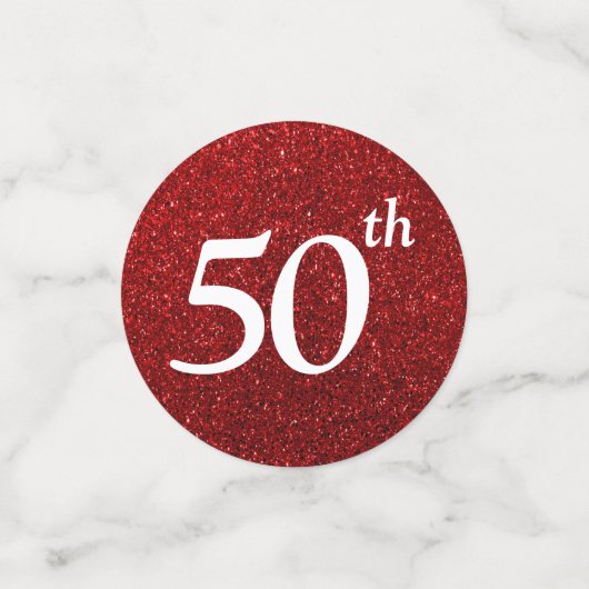 50誕生日フォトレッドグリッター表 コンフェッティ (スモール正面)