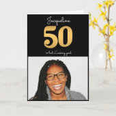 50誕生日フォト金ゴールド モダン カード (黄色い花)