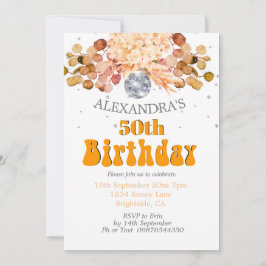 50誕生日フローラオレンジディスコボール 招待状