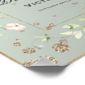 50誕生日フローラセージ緑金ゴールド水彩 ポスター (角)