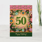 50誕生日フローラピンクグリーン吸光カード カード (正面)