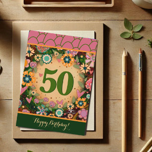 50誕生日フローラピンクグリーン吸光カード カード