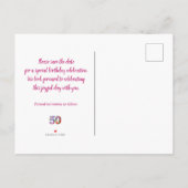 50誕生日フローラモダン日付の保存 案内ポストカード (裏面)