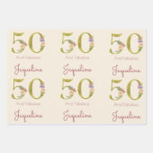 50誕生日フローラ金ゴールドエレガントシック ラッピングペーパーシート (正面)