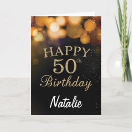 50誕生日ブラックおよび金ゴールドグリッターカード カード