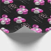 50誕生日ブラックとピンクのグリッターバルーン ラッピングペーパー (角)