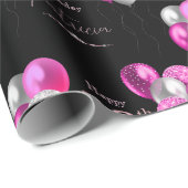 50誕生日ブラックとピンクのグリッターバルーン ラッピングペーパー (ロールコーナー)