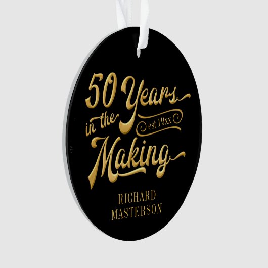 50誕生日ブラックと金ゴールドフォトキープサケ オーナメント (正面)