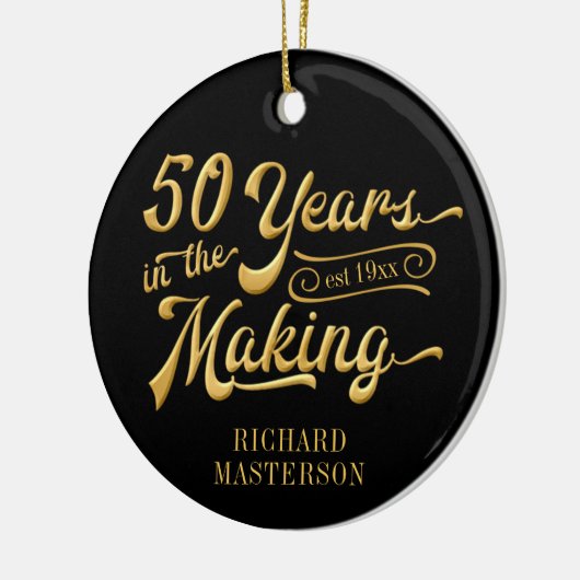 50誕生日ブラックと金ゴールドフォトキープサケ セラミックオーナメント (左)
