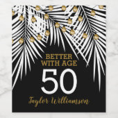 50誕生日ブラックと金ゴールド ワインラベル (シングルラベル)