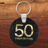 50誕生日ブラックエレガント金ゴールドグラム キーホルダー (正面)
