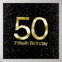 50誕生日ブラックエレガント金ゴールドグラム ポスター
