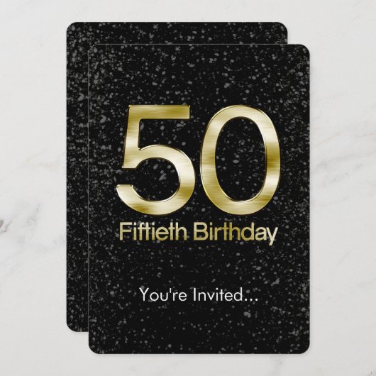 50誕生日ブラックエレガント金ゴールドグラム 招待状 (正面/裏面)