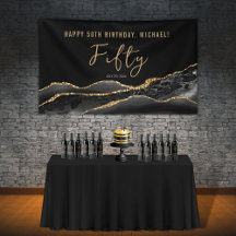 50誕生日ブラックエレガント金ゴールドゲート旗