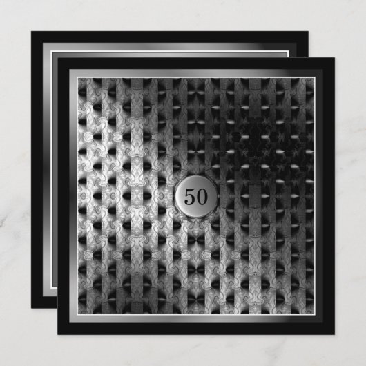 50誕生日ブラックシルバーのアートワーク 招待状 (正面/裏面)