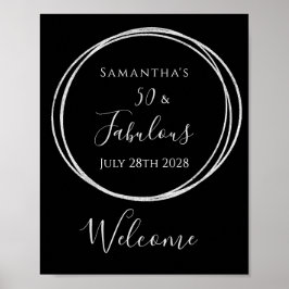 50誕生日ブラックシルバー誕生日ウェルカムサイン ポスター