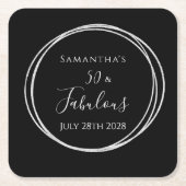 50誕生日ブラックシルバー50と素晴らしいパーティー スクエアペーパーコースター (正面)