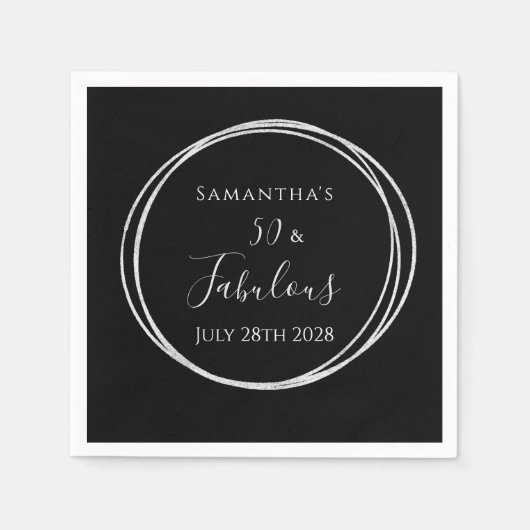 50誕生日ブラックシルバー50と素晴らしいパーティー スタンダードカクテルナプキン (正面)