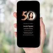 50誕生日ブラックバラ金ゴールド写真贅沢 招待状