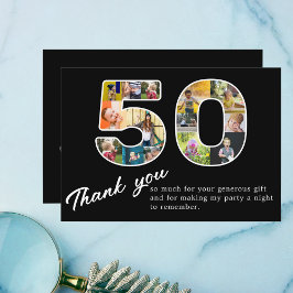 50誕生日ブラックフォトコラージュ サンキューカード