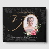 50誕生日ブラックフローラ植物写真カスタム写真 ゲストブック (裏面)