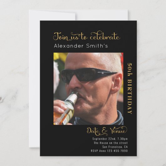 50誕生日ブラック招待状 招待状 (正面)