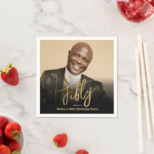 50誕生日ブラック金ゴールドシモダンックカスタムフォト スタンダードカクテルナプキン (インサイチュ)