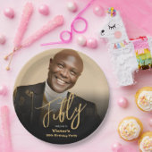 50誕生日ブラック金ゴールドシモダンックカスタムフォト ペーパープレート (パーティー)