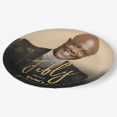 50誕生日ブラック金ゴールドシモダンックカスタムフォト ペーパープレート (アングル)