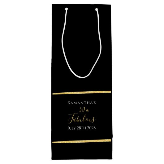 50誕生日ブラック金ゴールドスタイリッシュパーティー ワインギフトバッグ (裏面)