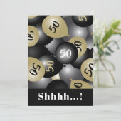 50誕生日ブラック金ゴールドバルーン招待状 招待状 (スタンド正面)