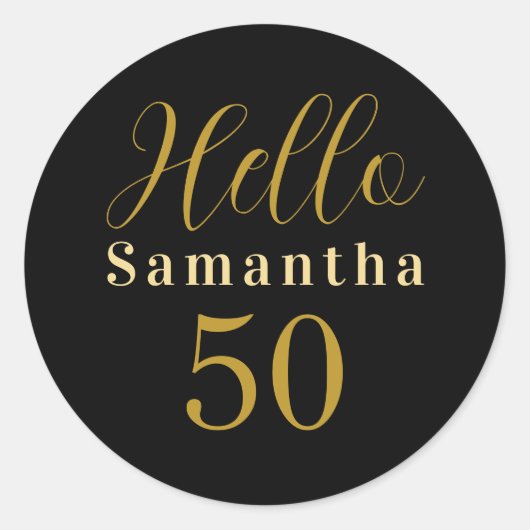 50誕生日ブラック金ゴールドパーソナライズされた誕生日 ラウンドシール (正面)