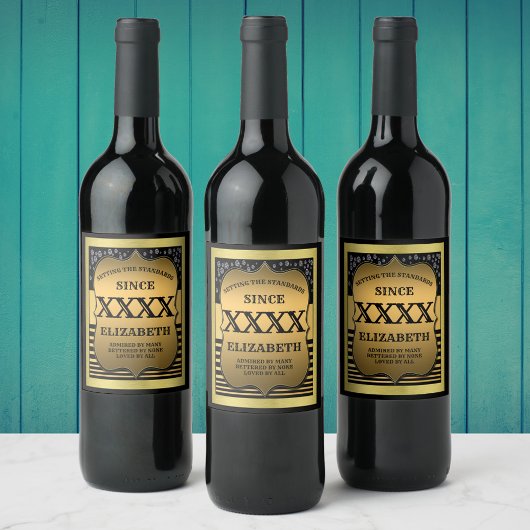 50誕生日ブラック金ゴールドパーソナライズされた ワインラベル