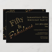 50誕生日ブラック金ゴールドパーティの招待状 招待状 (正面/裏面)