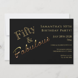 50誕生日ブラック金ゴールドパーティの招待状 招待状