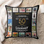 50誕生日ブラック金ゴールドフォトコラージュ クッション (ブランケット)