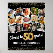 50誕生日ブラック金ゴールドフォトパーティー ポスター (正面)