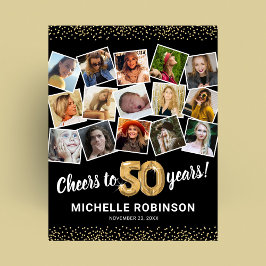 50誕生日ブラック金ゴールドフォトパーティー ポスター
