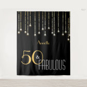 50誕生日ブラック金ゴールドフォトブース背景 タペストリー (正面)