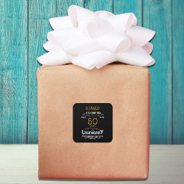 50誕生日ブラック金ゴールドレジェンダリーレトロ スクエアシール