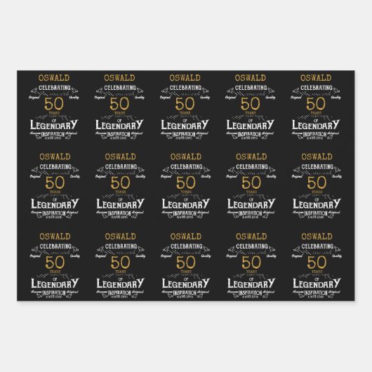 50誕生日ブラック金ゴールドレジェンダリーレトロ ラッピングペーパーシート (正面)