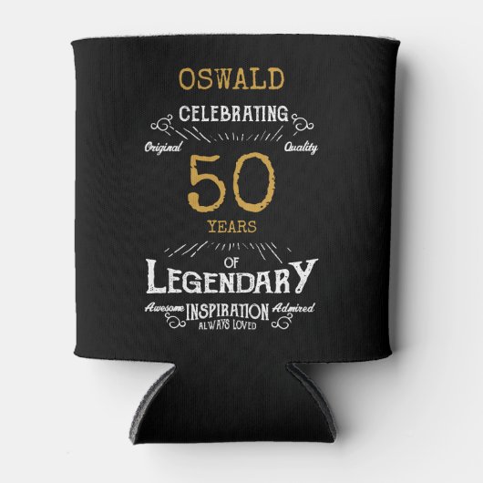 50誕生日ブラック金ゴールド伝説的な写真 缶クーラー (正面)