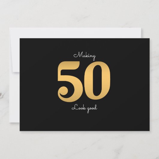 50誕生日ブラック金ゴールド写真テンプレート招待状 招待状 (裏面)