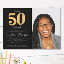 50誕生日ブラック金ゴールド写真テンプレート招待状