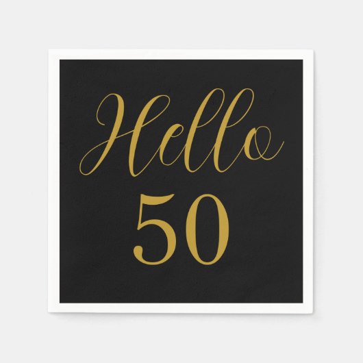 50誕生日ブラック金ゴールド誕生会 スタンダードカクテルナプキン (正面)