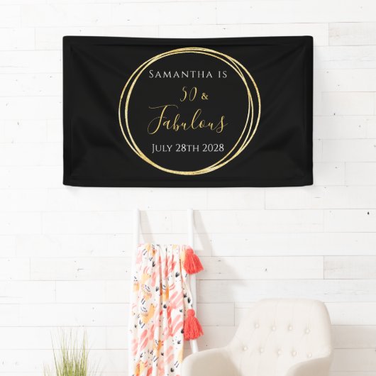 50誕生日ブラック金ゴールド誕生会 横断幕 (インサイチュ)